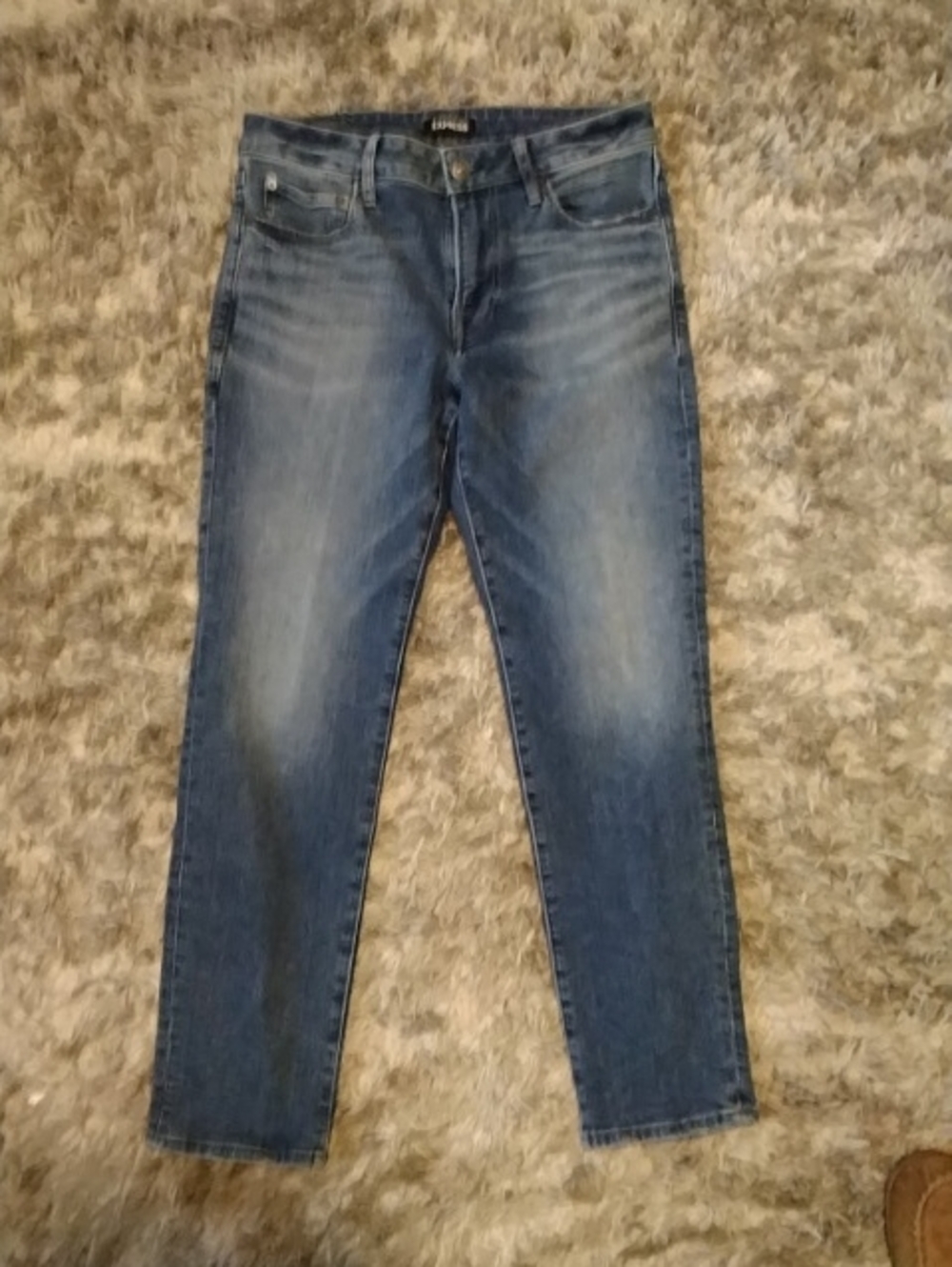 Express Dark Blue Mid-Rise Athletic Slim Jeans